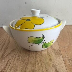 Vintage Mancioli Italy Sugar Bowl Italian Ceramic Floral Lidded Bowl Mid Century